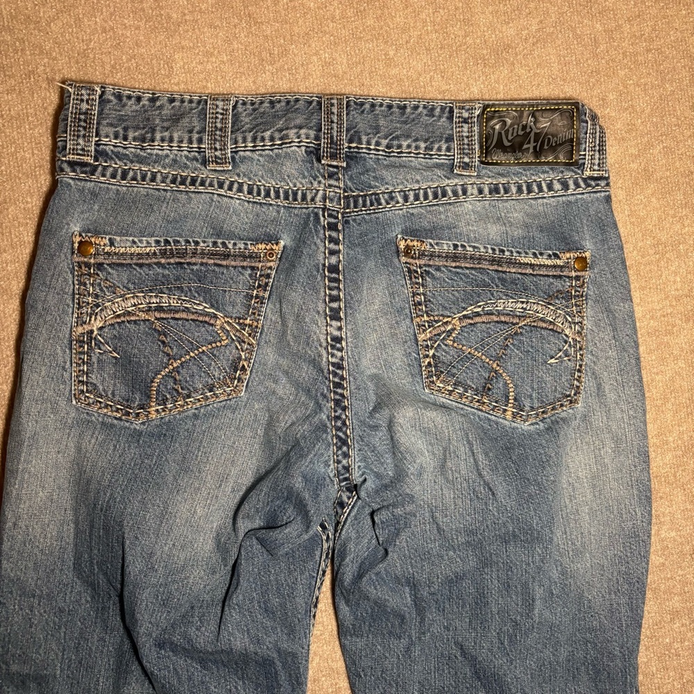 Wrangler Rock 47 Relaxed Boot Cut Jeans 36x32 Thick Stitch Denim - Picture 6 of 9
